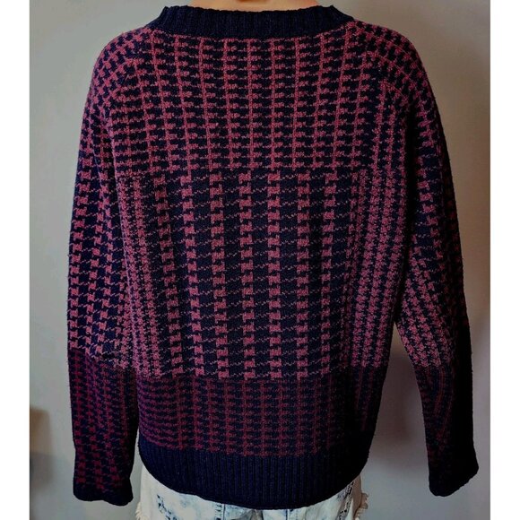 Pendleton Houndstooth Sweater Wool Women Size Small Heritage Old Money Navy Pink - Picture 5 of 8